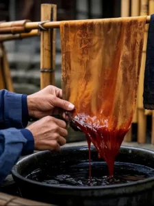Dyeing and sun-drying of mulberry silk fabrics
