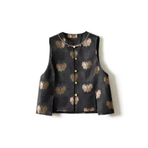 Black and Gold Butterfly Song Brocade Vest