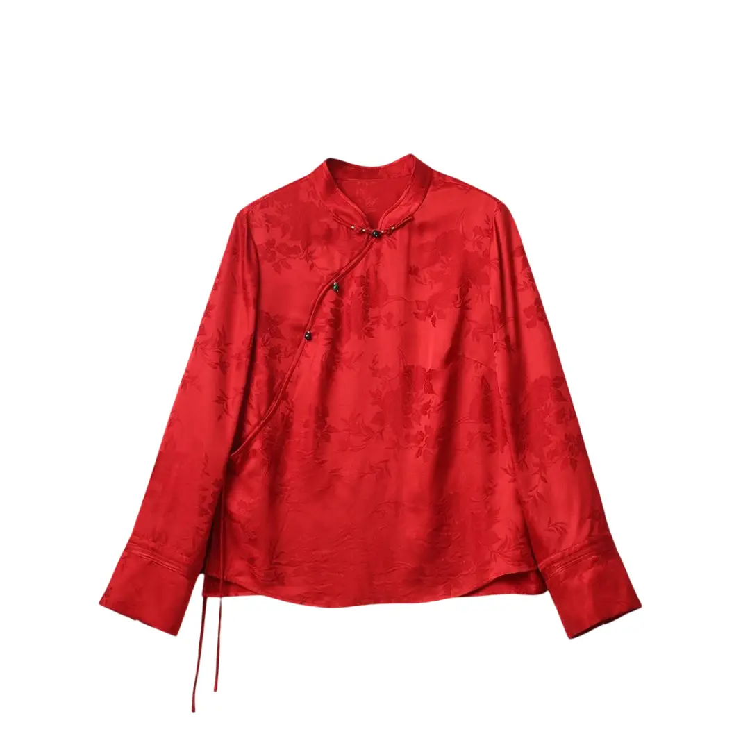 Chinese Red Festive Mulberry Silk Shirt