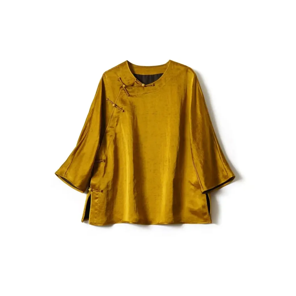 Cracked Golden Satin Xiang Yun Sha Silk Outer Shirt