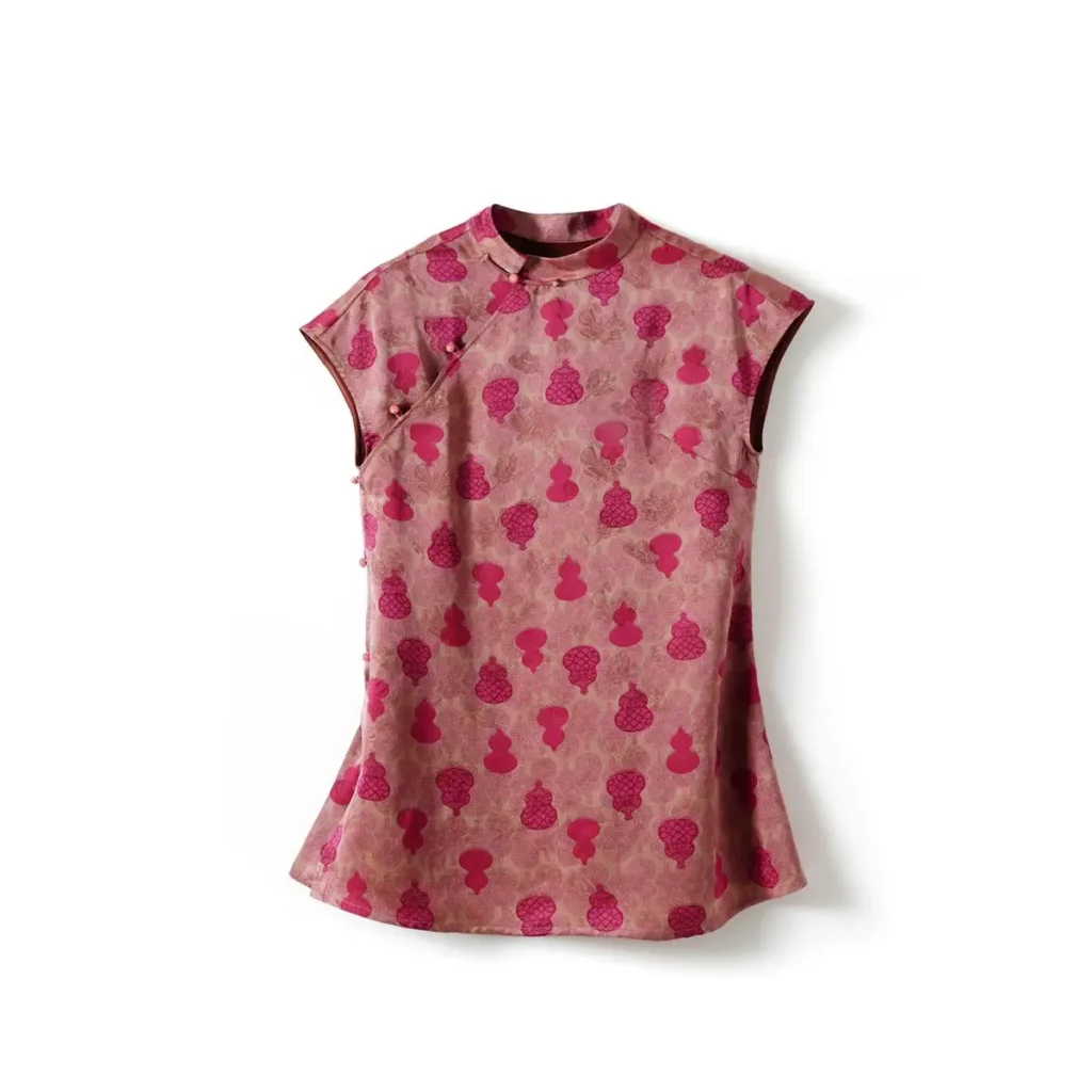 Red Xiang Yun Sha Mulberry Silk Sleeveless Top