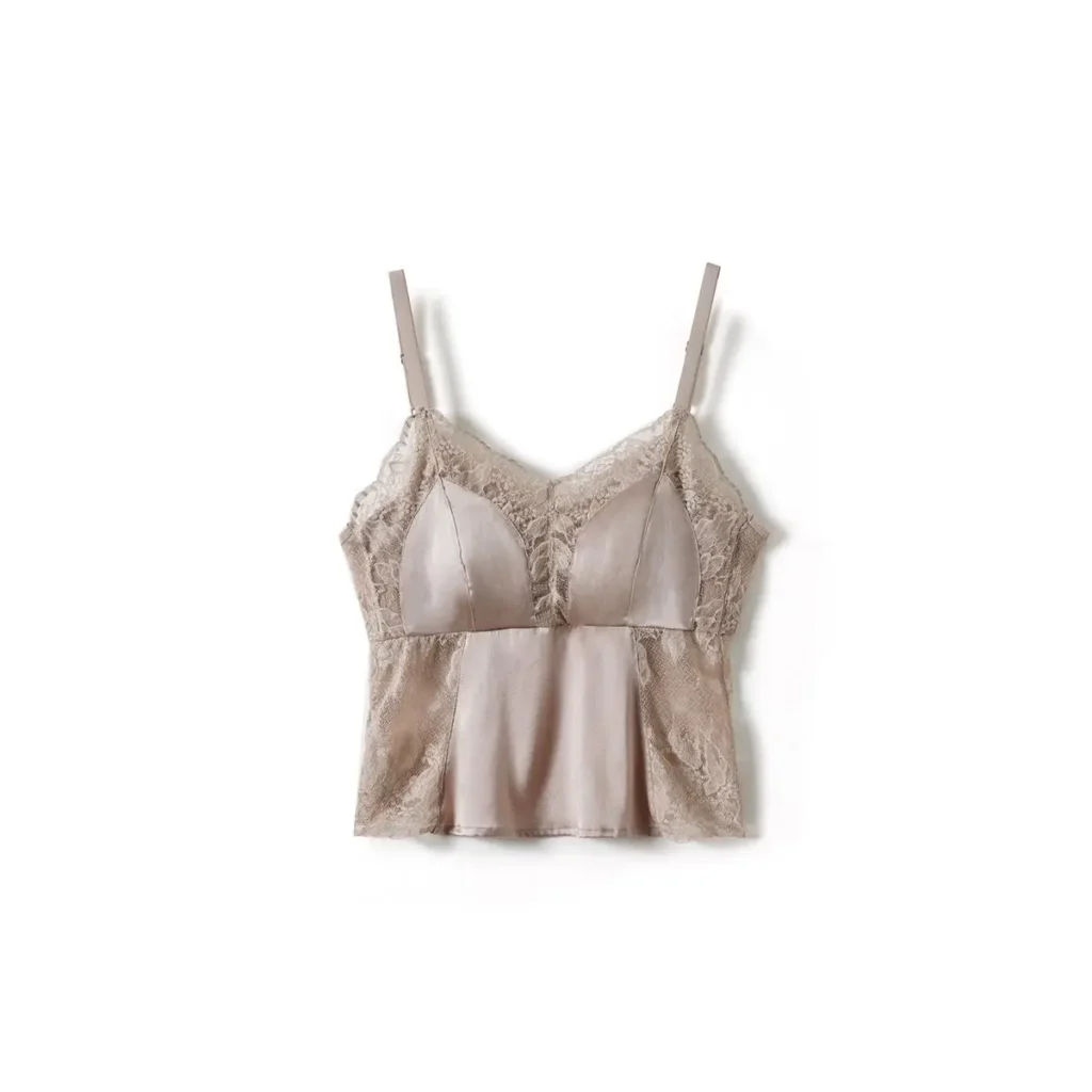 Satin lace beautiful back mulberry silk champagne color silk camisole