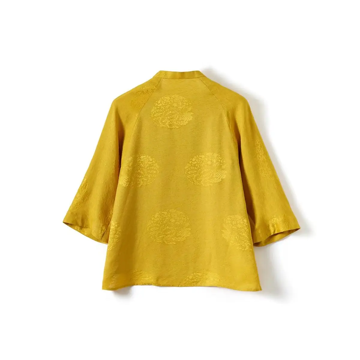 Slant-collar Jacquard Mulberry Silk Yellow Top