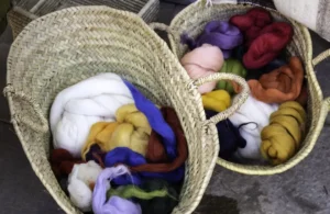The bamboo basket contained freshly washed Tussah silk.